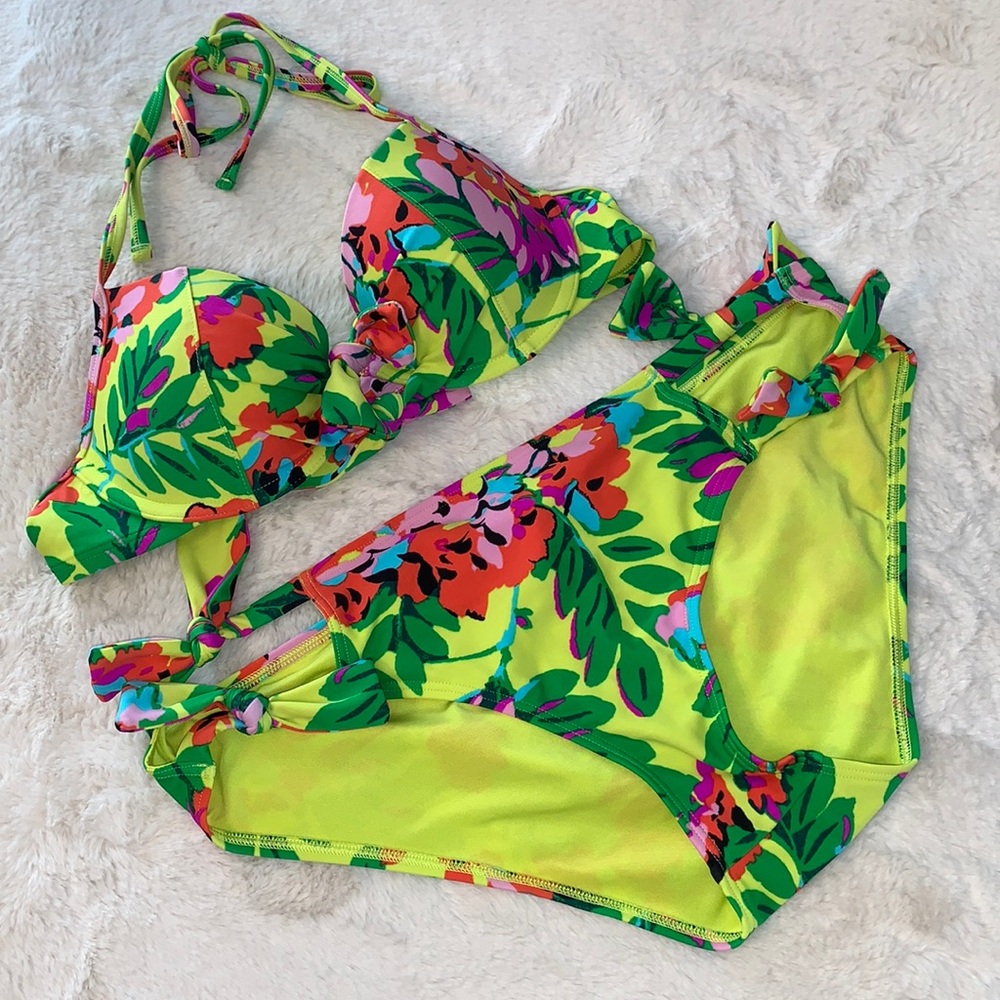 34B & Large Aerie floral Bridget bow floral tropical infusion swimsuit bikini
